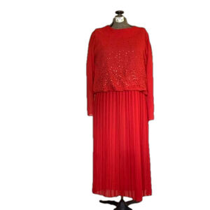 Vintage dress 🇨🇦 Marsi 1980s red sheer and sparkle pleated dress size 11/12